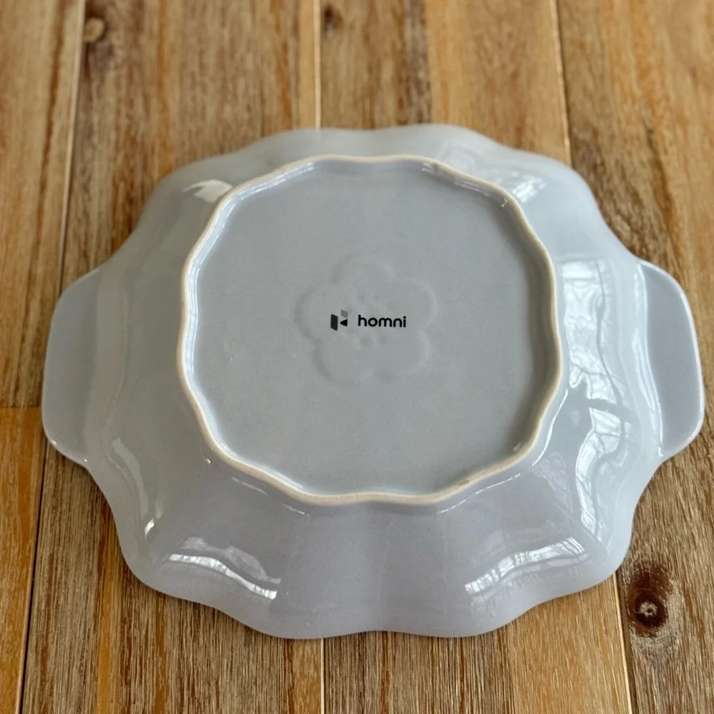 Ombré Blue Ceramic Serving Dish Floral Design